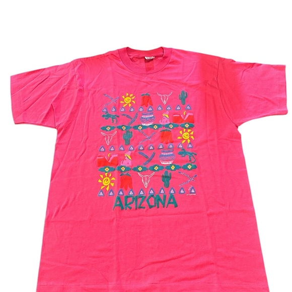 Vtg Arizona Pink Puff Print Cactus ‘91 Albatross Single Stitch USA T-Shirt XL - Picture 1 of 8